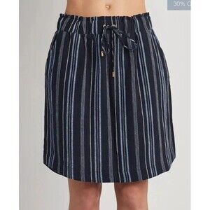 Ellen Tracy Stripe Paper Bag Skirt Elastic Waist Linen Viscose Blue Women M